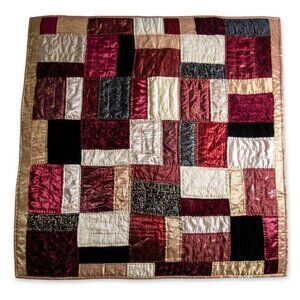 Vintage Victorian Style Mixed Texture Throw Quilt Floral Burgundy Black 52x62